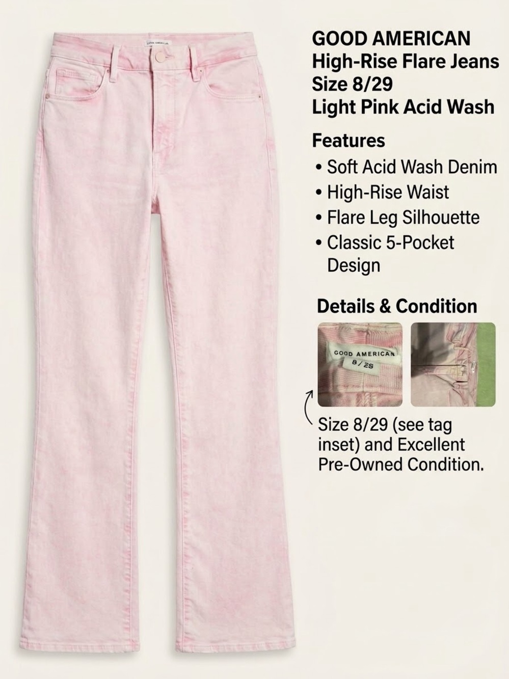 Good American Light Pink High-Rise Flare Jeans